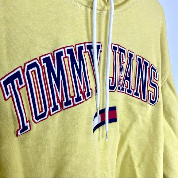 Tommy Jeans Spell Out Hoodie Pullover Sweatshirt Butter Yellow Size Large Sporty - Picture 4 of 13